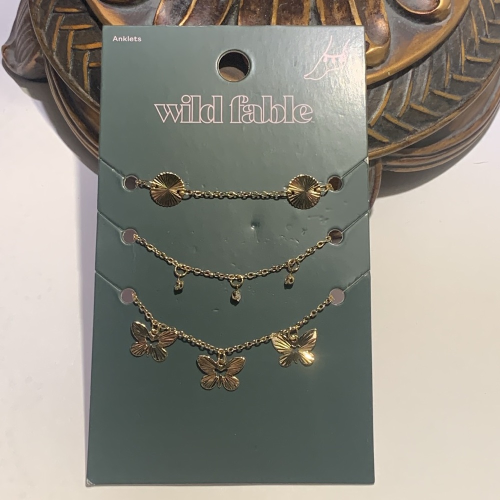 Wild Fable Gold Tone 3 Piece Anklet Set